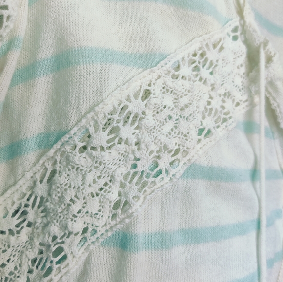 FREE PEOPLE "Vintage" blue and white stripe KNITTED& Laced long sleeve*M*Cinched - Picture 4 of 12